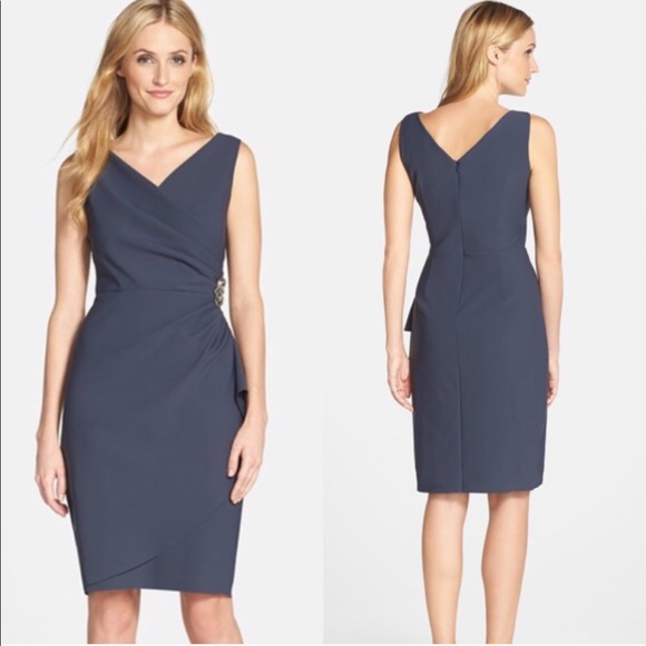 alex evenings compression embellished ruched sheath dress